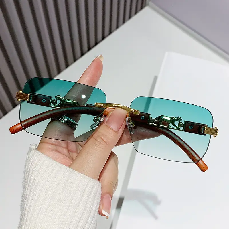 Gradient Frameless Sunglasses for Men Women Gold Metal - Image 10