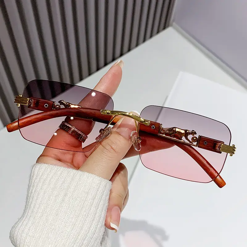 Gradient Frameless Sunglasses for Men Women Gold Metal - Image 11