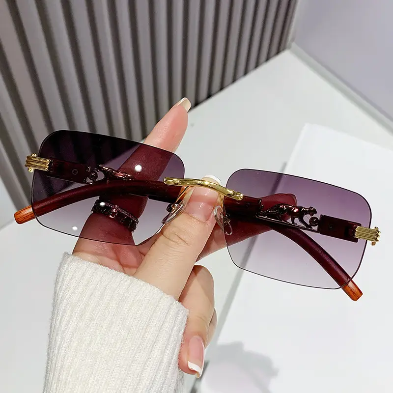 Gradient Frameless Sunglasses for Men Women Gold Metal - Image 12