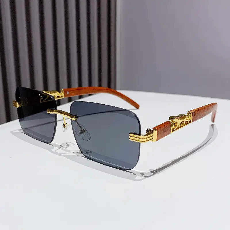 Gradient Frameless Sunglasses for Men Women Gold Metal