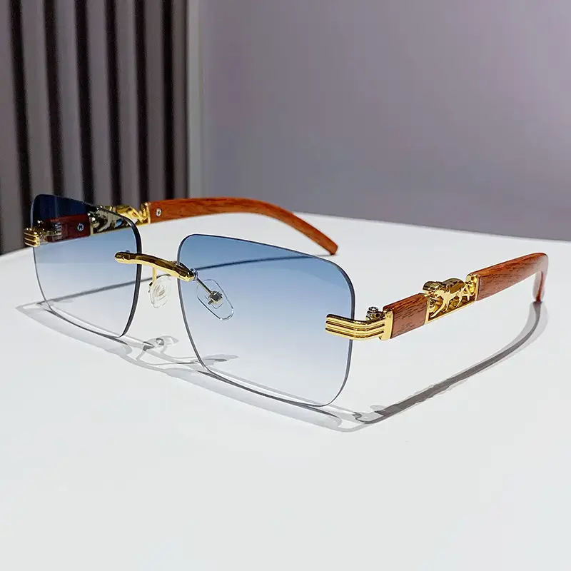 Gradient Frameless Sunglasses for Men Women Gold Metal - Image 2