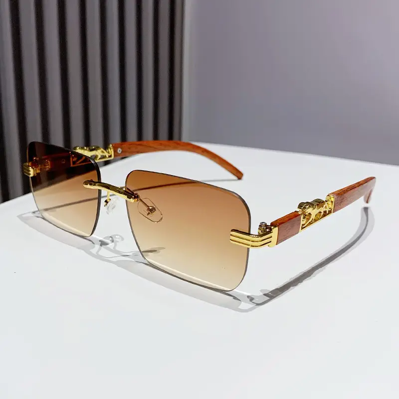 Gradient Frameless Sunglasses for Men Women Gold Metal - Image 4