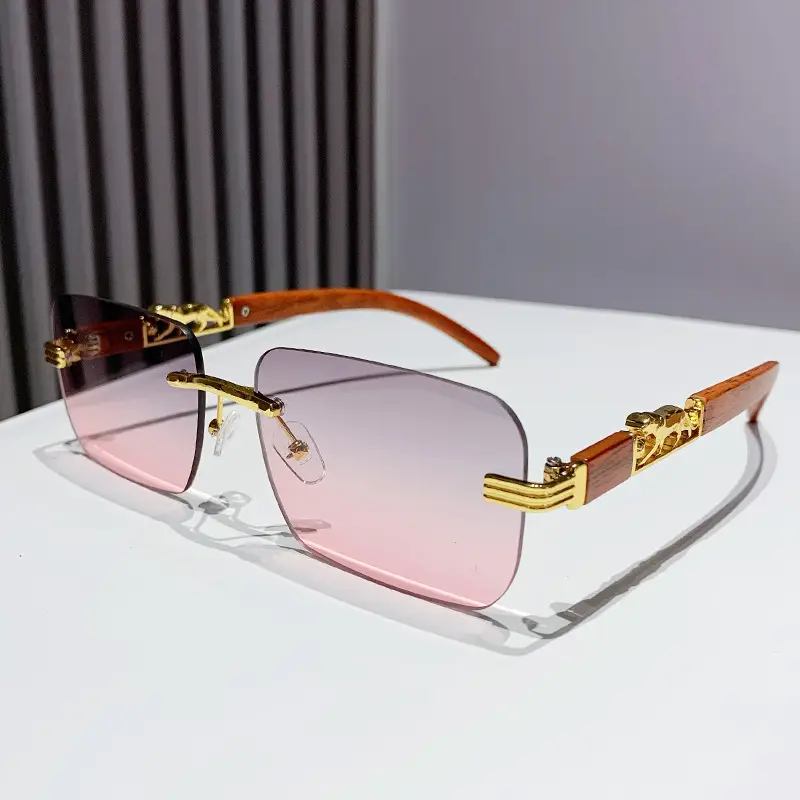 Gradient Frameless Sunglasses for Men Women Gold Metal - Image 5