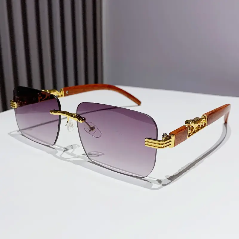 Gradient Frameless Sunglasses for Men Women Gold Metal - Image 6