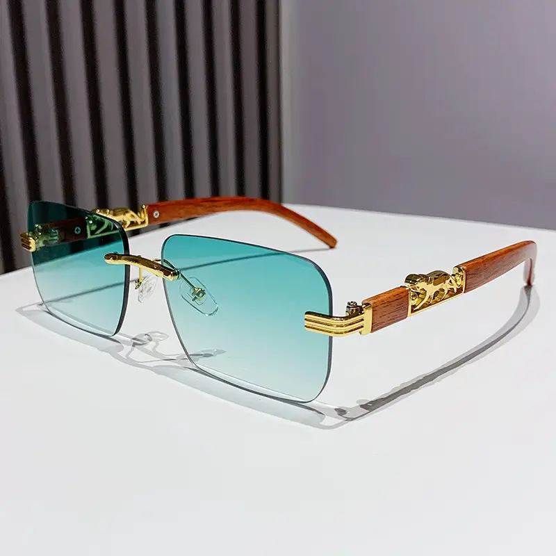 Gradient Frameless Sunglasses for Men Women Gold Metal - Image 7