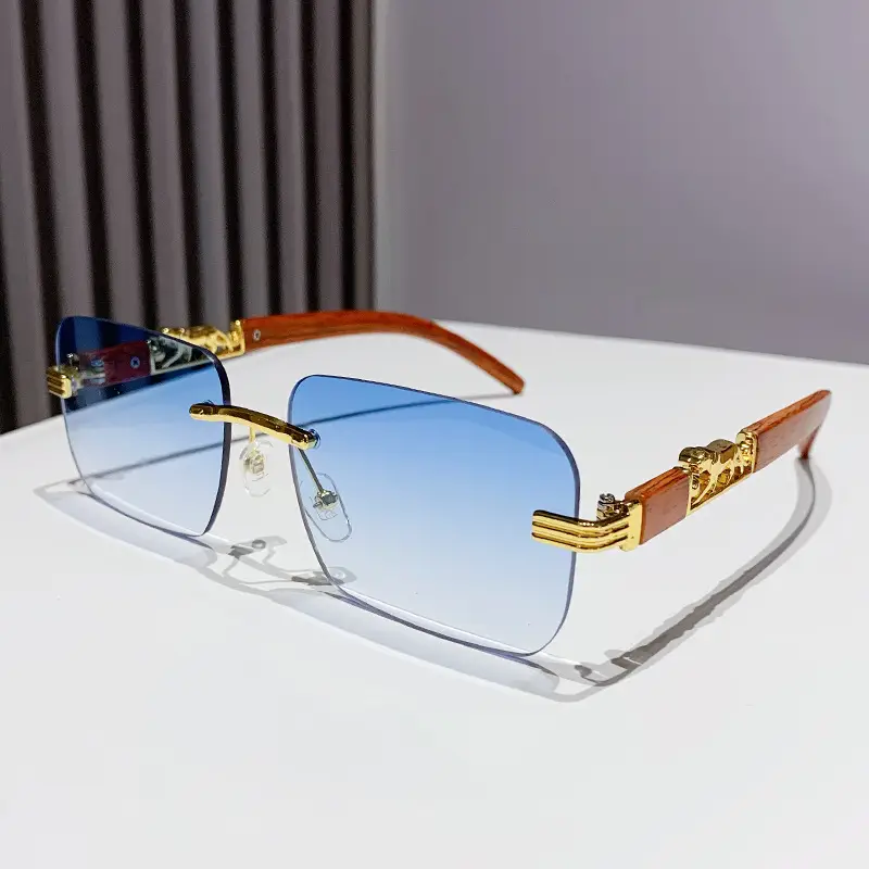 Gradient Frameless Sunglasses for Men Women Gold Metal - Image 8