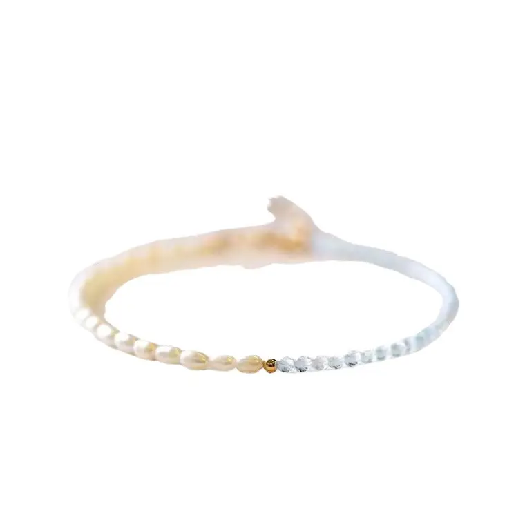Natural Pearl Aquamarine Bracelet Women Light Blue Rice Grain Small Pearl - Image 5