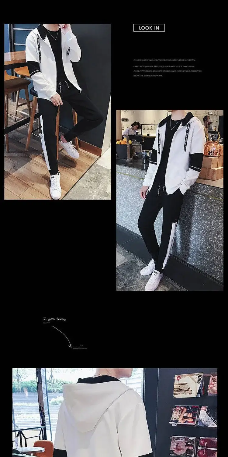 Men Black Graphic Hoodie Sweatpants Set Casual Winter Suit — feature 11