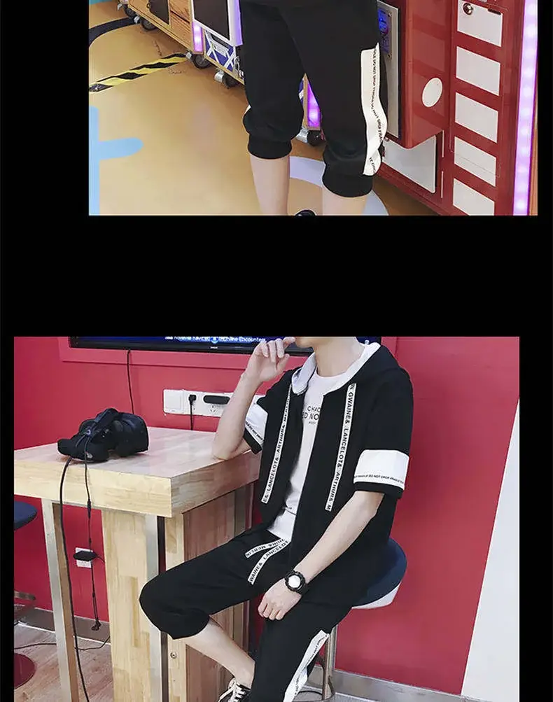 Men Black Graphic Hoodie Sweatpants Set Casual Winter Suit — feature 13