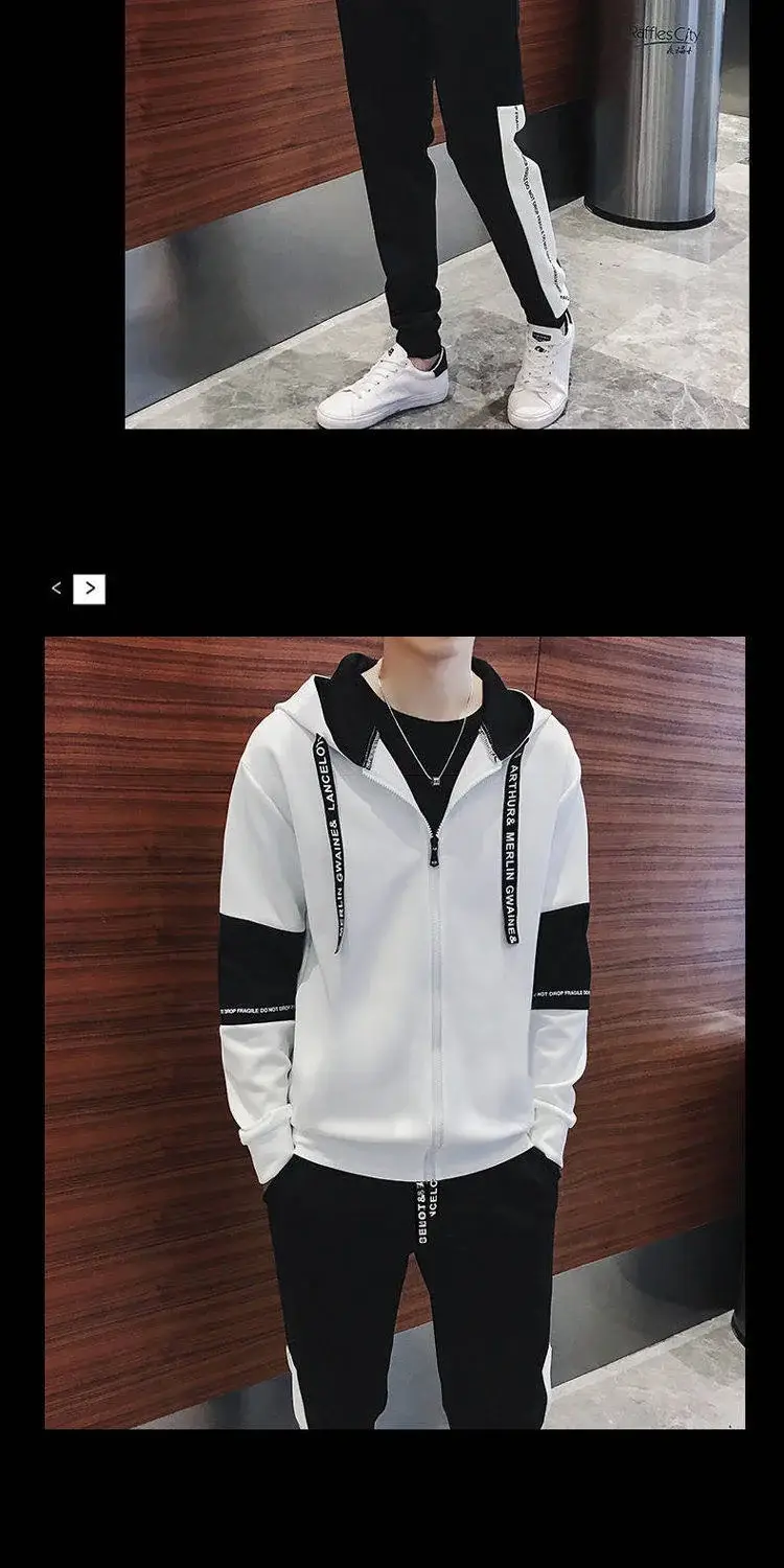 Men Black Graphic Hoodie Sweatpants Set Casual Winter Suit — feature 8