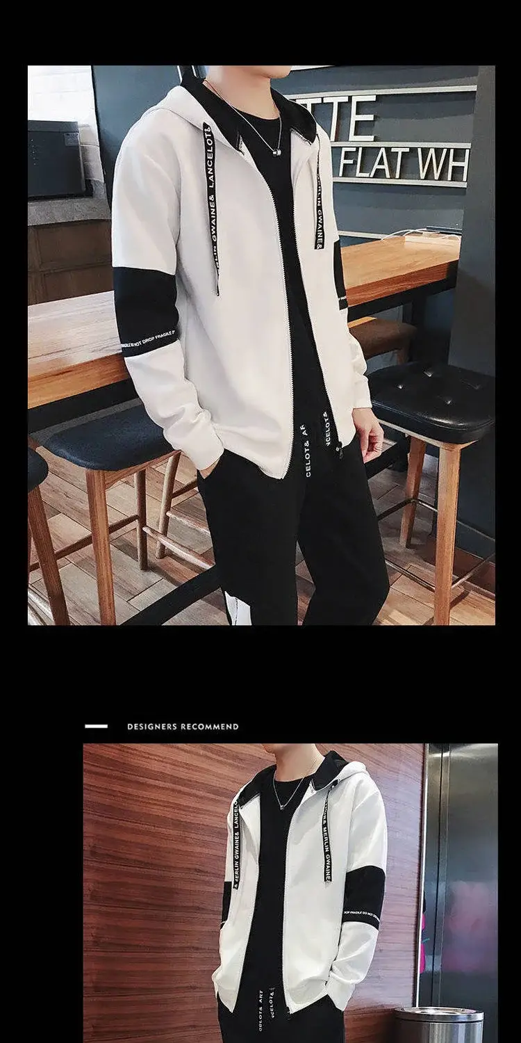 Men Black Graphic Hoodie Sweatpants Set Casual Winter Suit — feature 9