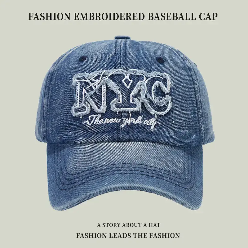 Men Denim Retro Letter Embroidered Cap 16CM - Image 6