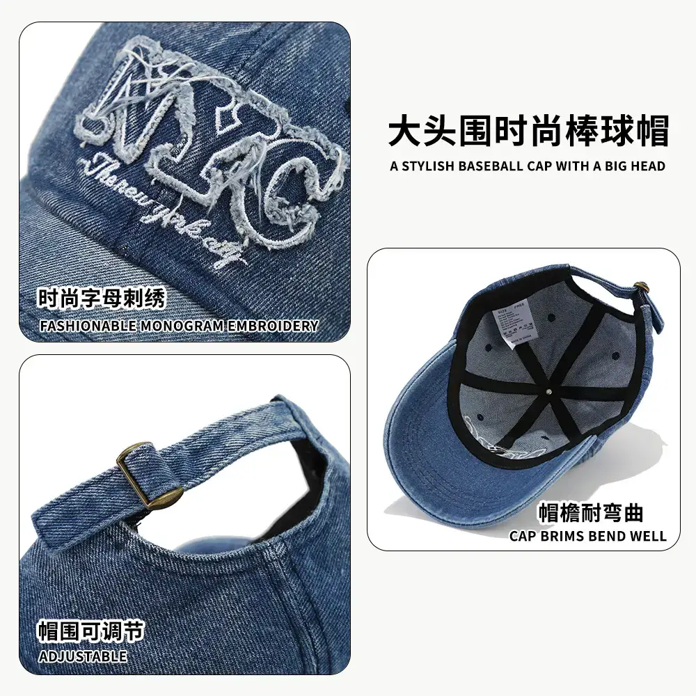 Men Denim Retro Letter Embroidered Cap 16CM - Image 7