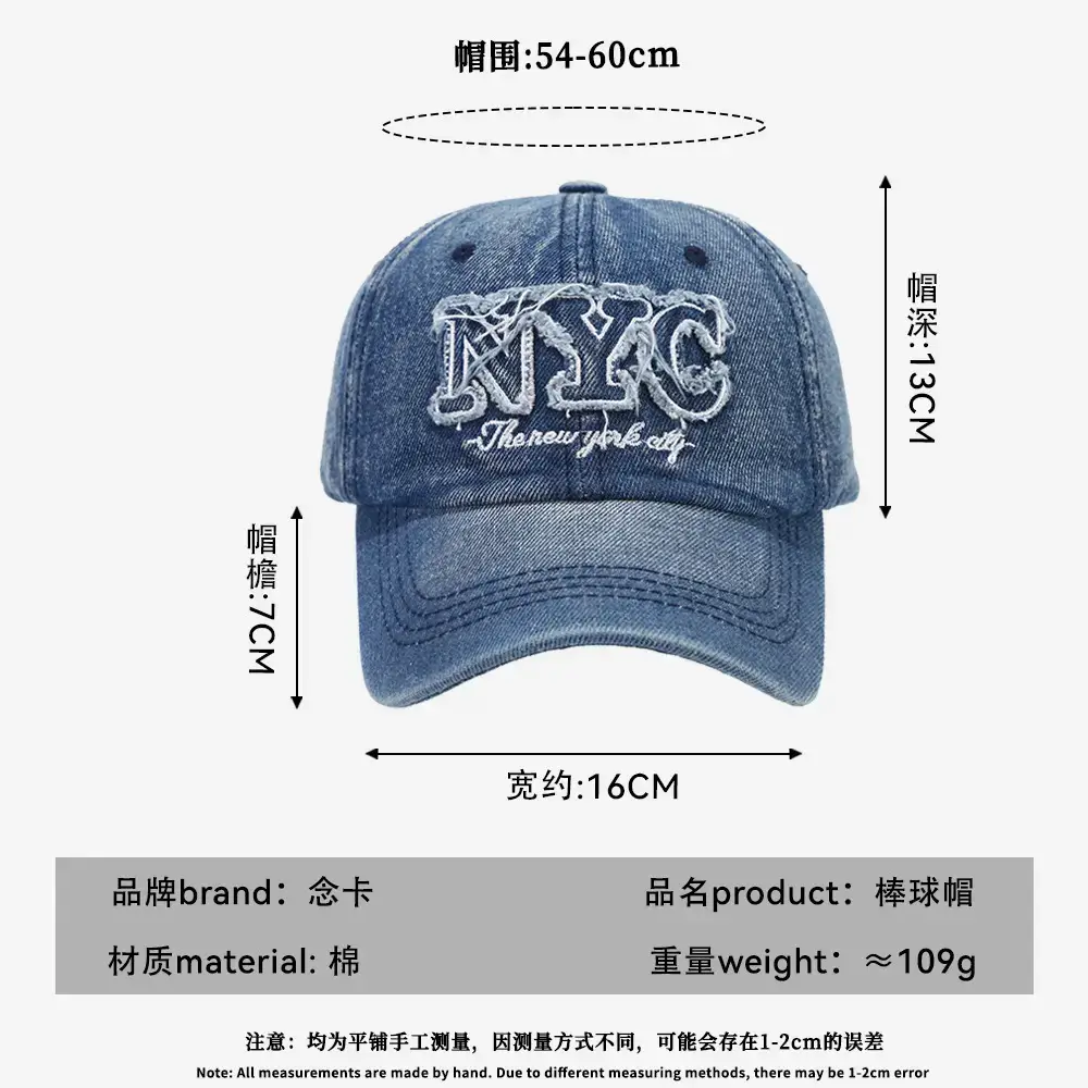 Men Denim Retro Letter Embroidered Cap 16CM - Image 8