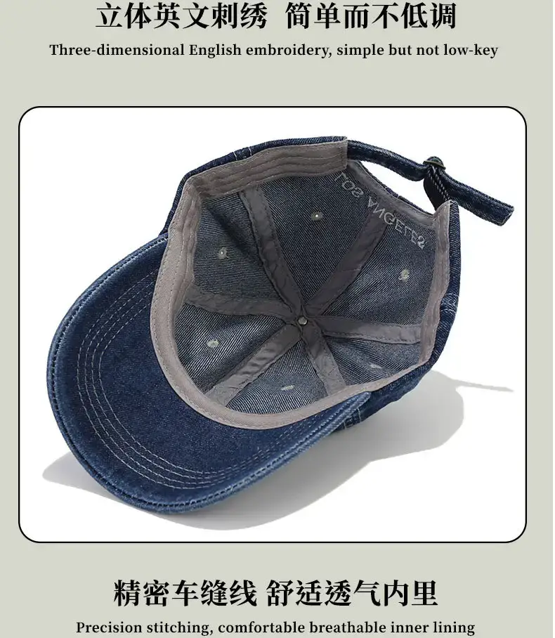 Men Denim Retro Letter Embroidered Cap 16CM — feature 12