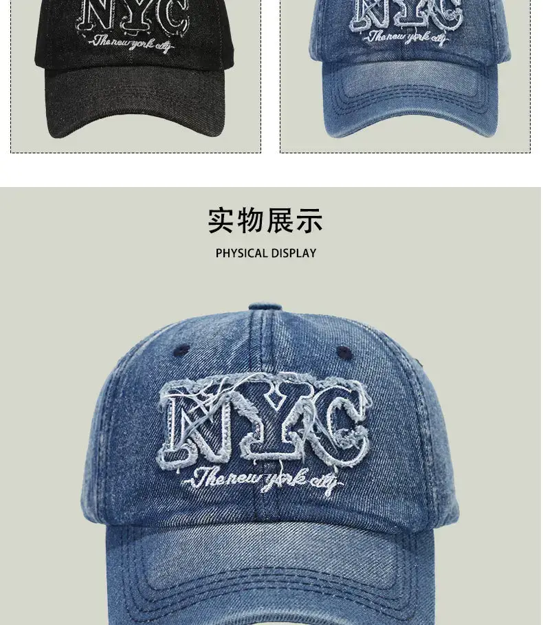 Men Denim Retro Letter Embroidered Cap 16CM — feature 7
