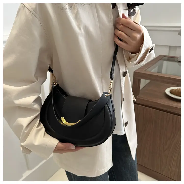 Black Western Crossbody Shoulder Bag with Gold Clasp — feature 42