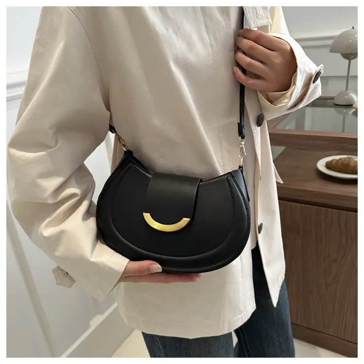 Black Western Crossbody Shoulder Bag with Gold Clasp — feature 43