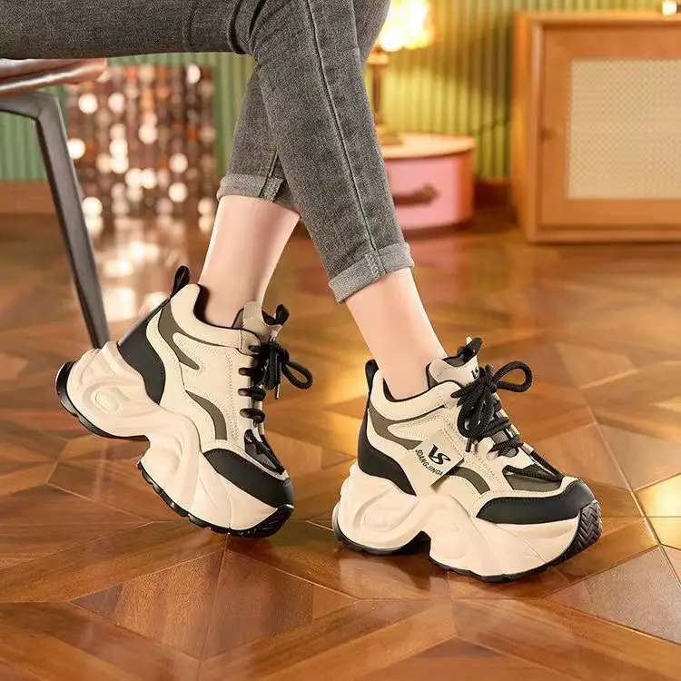 High heel daddy shoes for women 2024 spring new single shoes platform platform hidden height increasing women's shoes show feet small — feature 4