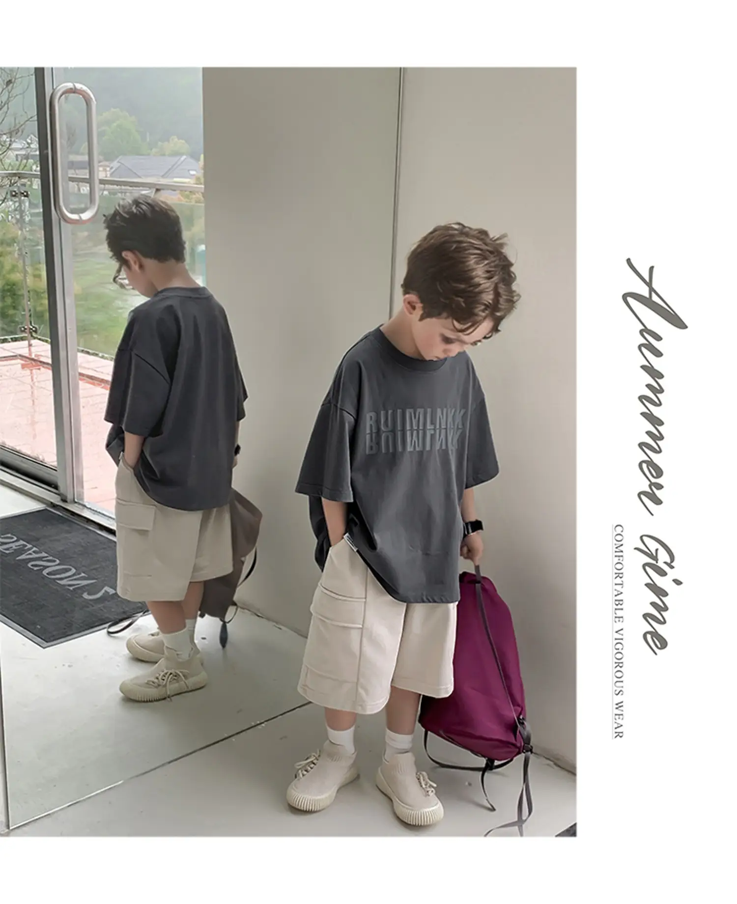 2025 Boys Short Sleeve T-Shirt Beige Casual Summer — feature 35