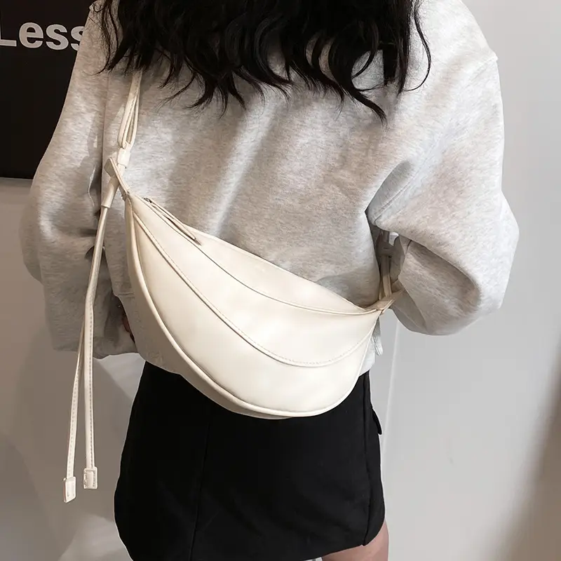 White Crossbody Bag for Women with Drawstring Strap