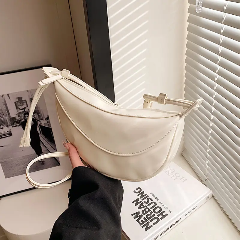 White Crossbody Bag for Women with Drawstring Strap