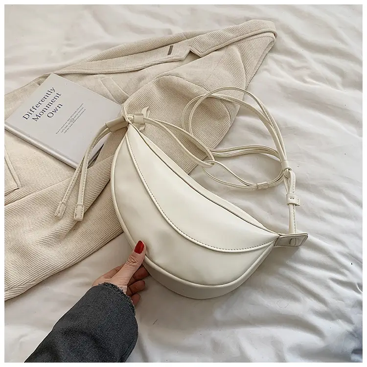 White Crossbody Bag for Women with Drawstring Strap