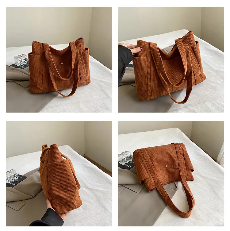 Women Striped Flannel Shoulder Bag Brown 2024 — feature 13