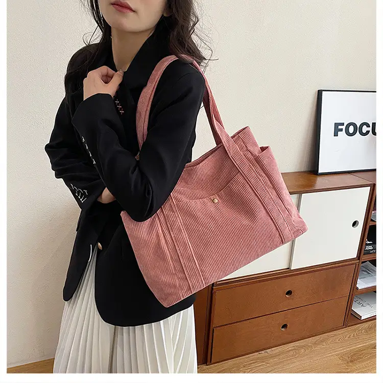 Women Striped Flannel Shoulder Bag Brown 2024 — feature 14