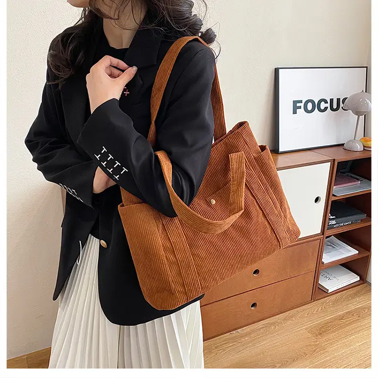 Women Striped Flannel Shoulder Bag Brown 2024 — feature 20
