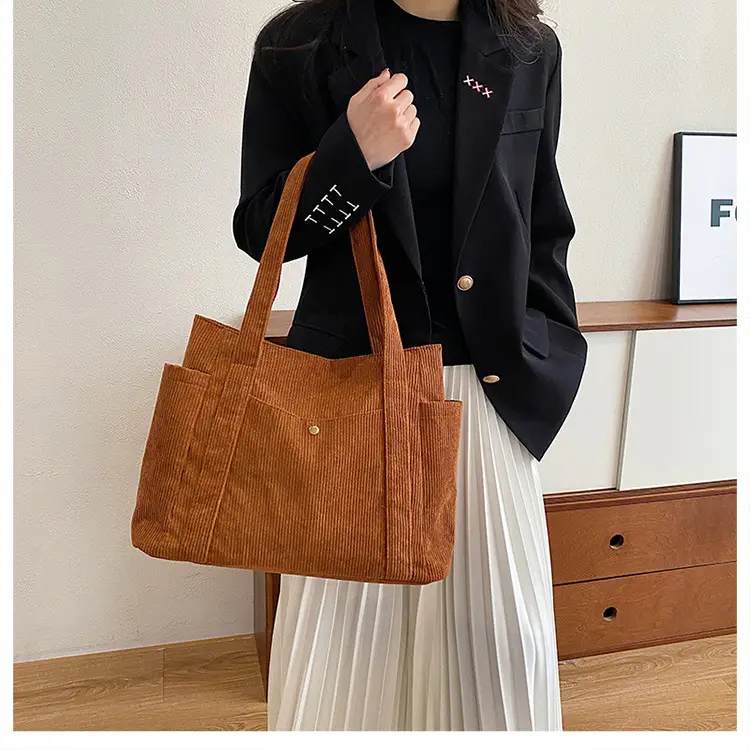 Women Striped Flannel Shoulder Bag Brown 2024 — feature 21