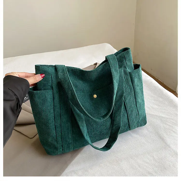 Women Striped Flannel Shoulder Bag Brown 2024 - Image 4