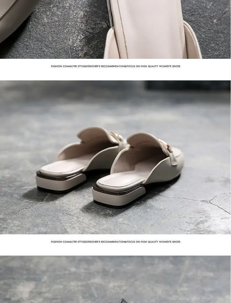 2024 Spring and Summer New Fashionable All-match Outer Wear Chunky Heel Lazy Shoes Soft Sole Non-slip Leather Top Half Slippers Women's Shoes — feature 7