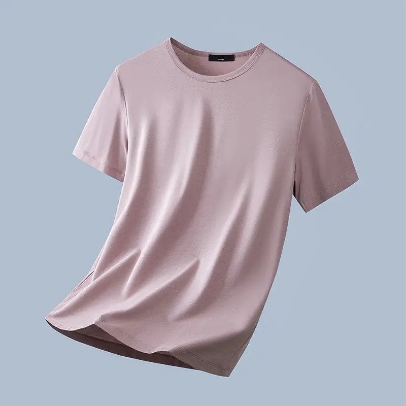 Men Light Blue Ice Silk T-Shirt Short Sleeve - Image 6