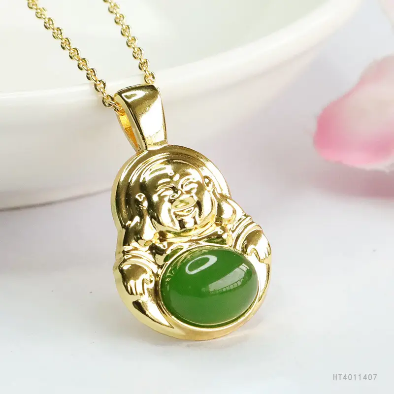 Guan Yu Jade Buddha Necklace with Emerald Stone