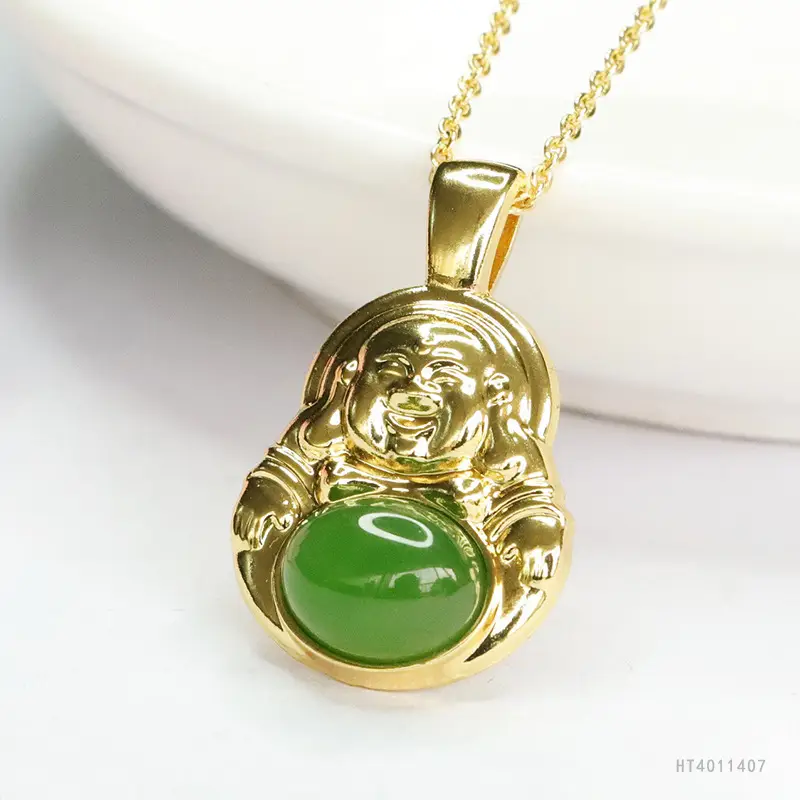Guan Yu Jade Buddha Necklace with Emerald Stone