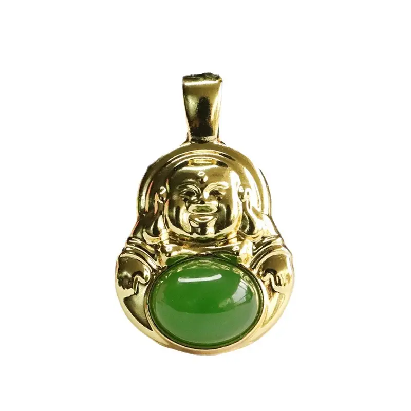 Guan Yu Jade Buddha Necklace with Emerald Stone