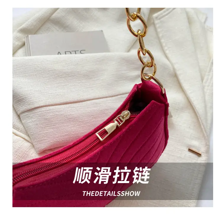 Women's Felt Chain Shoulder Bag Candy Color — feature 6