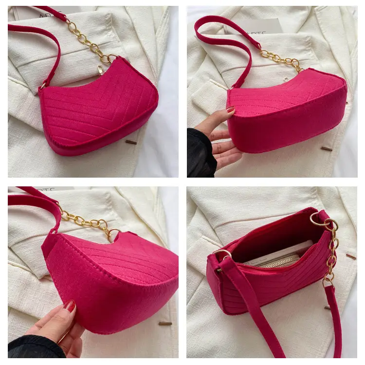 Women's Felt Chain Shoulder Bag Candy Color — feature 8