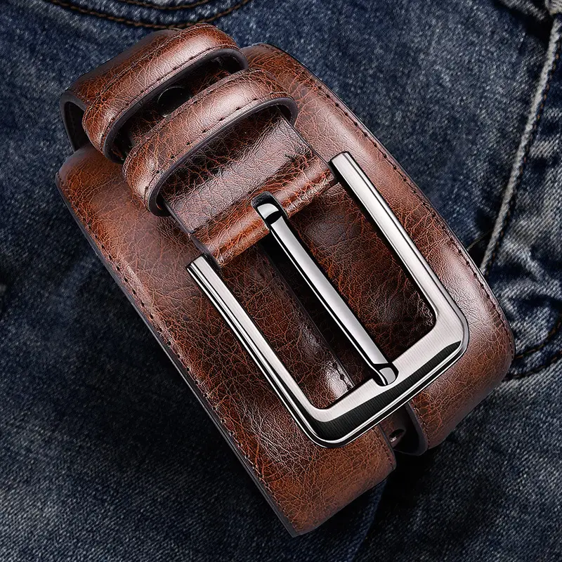 Men's Black Leather Belt with Silver Buckle - Image 6
