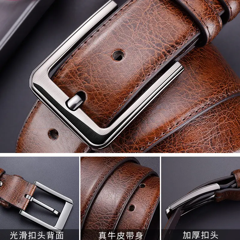 Men's Black Leather Belt with Silver Buckle - Image 7