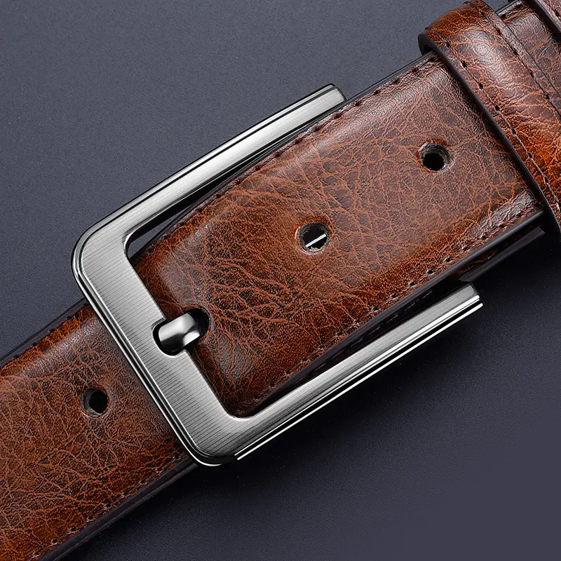 Men's Black Leather Belt with Silver Buckle - Image 8