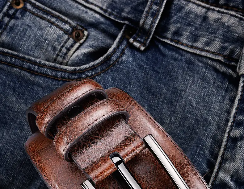 Men's Black Leather Belt with Silver Buckle — feature 13