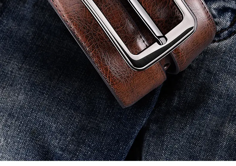 Men's Black Leather Belt with Silver Buckle — feature 14