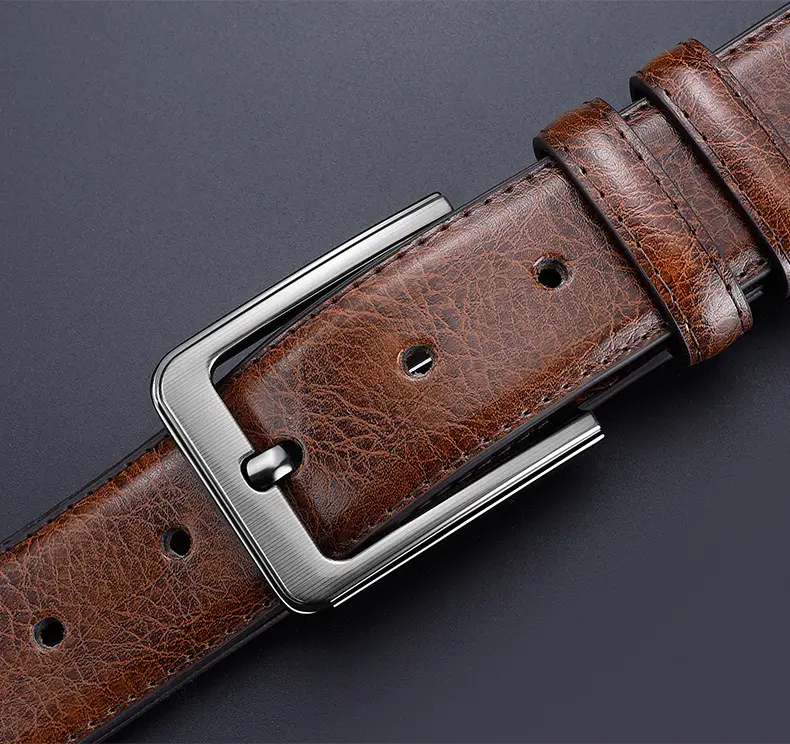 Men's Black Leather Belt with Silver Buckle — feature 16
