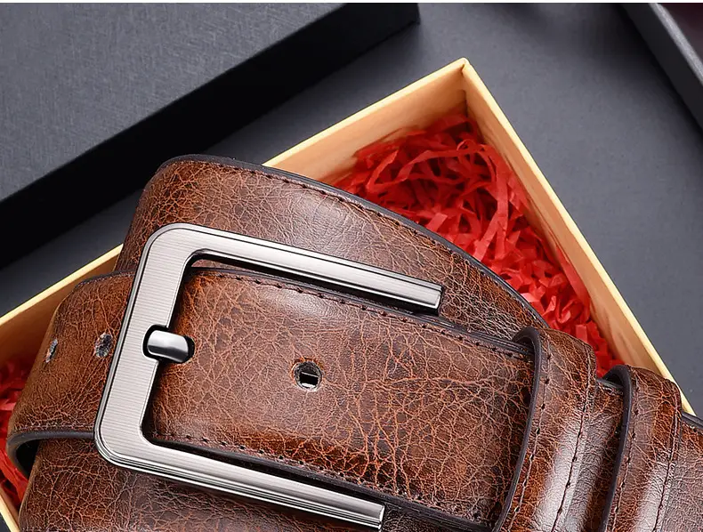 Men's Black Leather Belt with Silver Buckle — feature 18