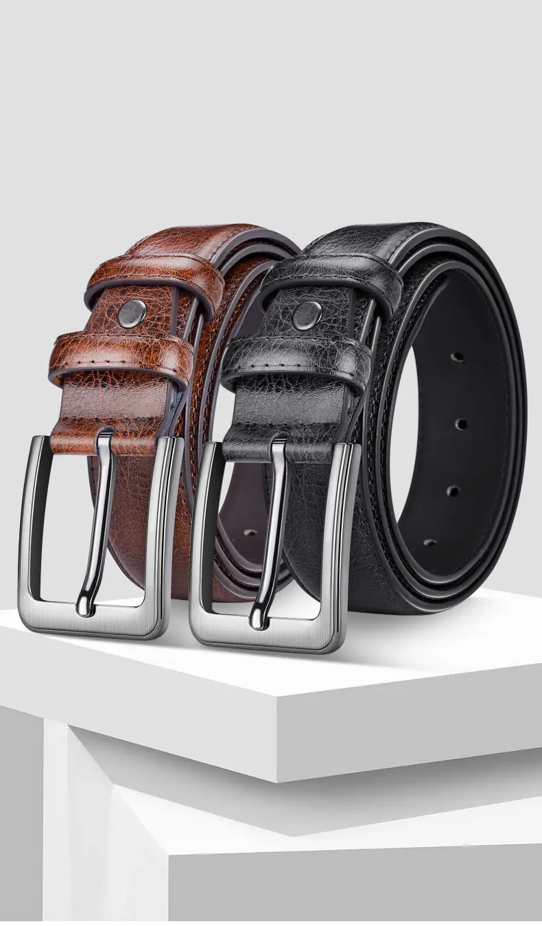 Men's Black Leather Belt with Silver Buckle — feature 2