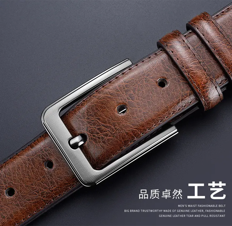 Men's Black Leather Belt with Silver Buckle — feature 3
