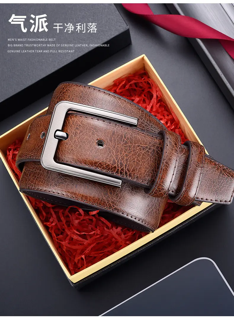 Men's Black Leather Belt with Silver Buckle — feature 4