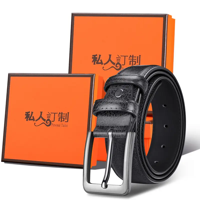 Men's Black Leather Belt with Silver Buckle - Image 4